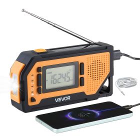VEVOR Emergency Weather Radio, 2000mAh Battery, FM/AM/WB/NOAA Alert Solar Hand Crank Emergency Radio, with USB Charging Cable