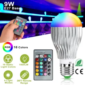 9W LED Light Bulb E27 RGB Lamp Bulb 16 Colors Changable 24-key IR Remote Control (Option: White)
