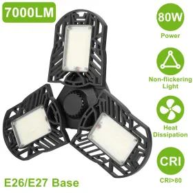 LED Garage Light, IMounTEK E26/E27 80W 7000LM 6500K Garage Ceiling Light Deformable Workshop Lamp LED Ceiling Light Bulbs (Option: Black)