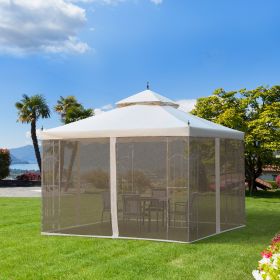 10' x 10' Patio Gazebo with Corner Frame Shelves (Option: Cream White-1990x450x200 mm)