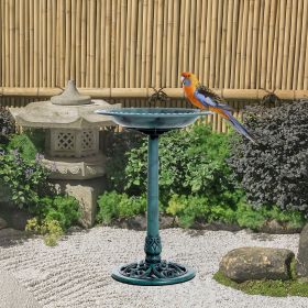 28'' Bird Bath Outdoor Resin Decor with Fleur De Lis Pattern (Option: Green-540x120x560 mm)