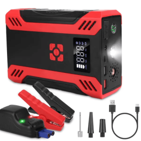 Car Jump Starter With Air Compressor Portable Car Battery Booster With Digital Tire Inflator With 2000mAh Peak Current For 12V Car 6.5L Gas Or 4. (Option: BlackRed)