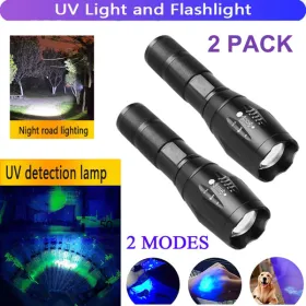 (2 Pack) 2 IN 1 LED Flashlight UV + White Zoomable LED Flashlight Detection Lamp(TK/TMEU For Self-pickup) (Option: defaulttitle)