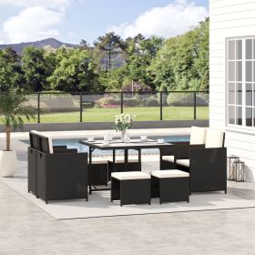 9 Pieces Outdoor Dining Set for 8 (Option: Black, Cream White-1122x733x255 mm)