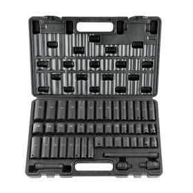 VEVOR Rive Impact Socket Set, 48 Piece Socket Set SAE  & Metric 8-22mm 6 Point Cr-V Drive Extension Bar Universal Joint & Power Drill Adapter Inc (Option: Default)