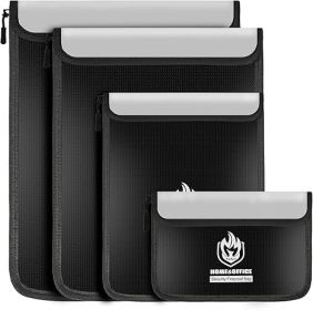 4 Pack Fireproof Document Bags, Waterproof Document Pouch Holder with Zipper, Fire Proof Money Bag for Cash, Fireproof Envelope Fire Safe Bag (Color: Black)