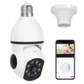 E27 WiFi Bulb Camera 1080P FHD WiFi IP Pan Tilt Security Surveillance Camera With Two-Way Audio Full Color Night Vision Flood Light Motion Tracki (Option: White)