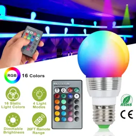 16 Colors Change LED Bulbs E27 3W RGB Dimmable Mood Lighting Lamp IR Remote Control (Option: White)